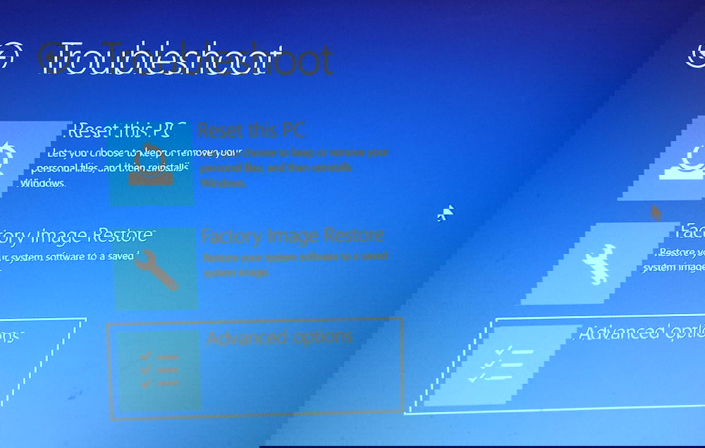 Кнопка Дополнительные параметры в окне Устранение неполадок