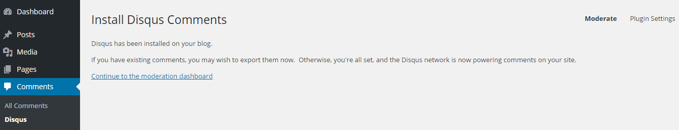 Окно подтверждения установки Disqus на сайт и завершение установки