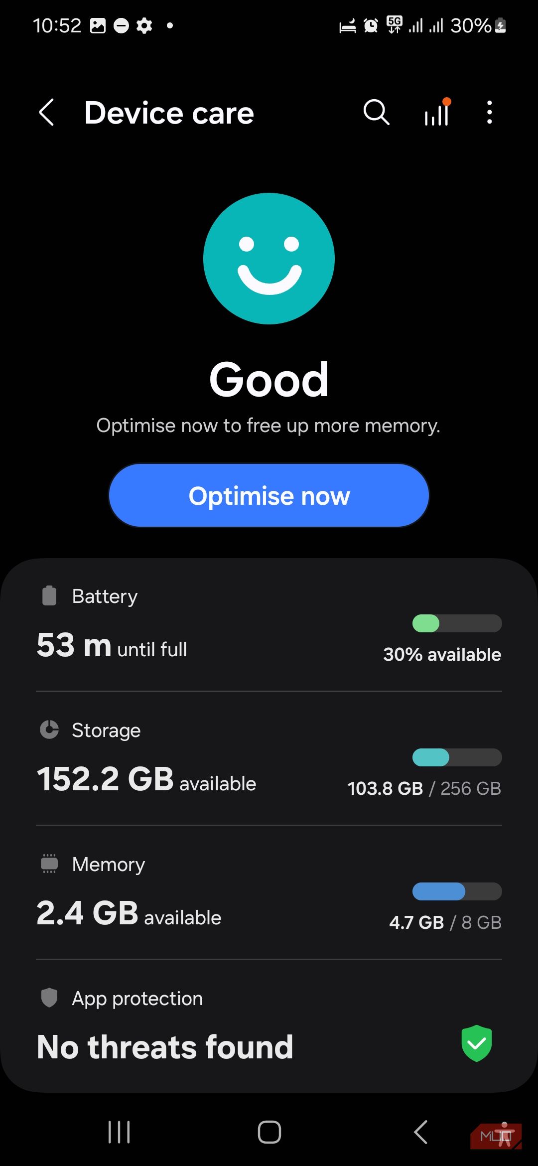 Статус Обслуживания устройства показывает Хорошее состояние