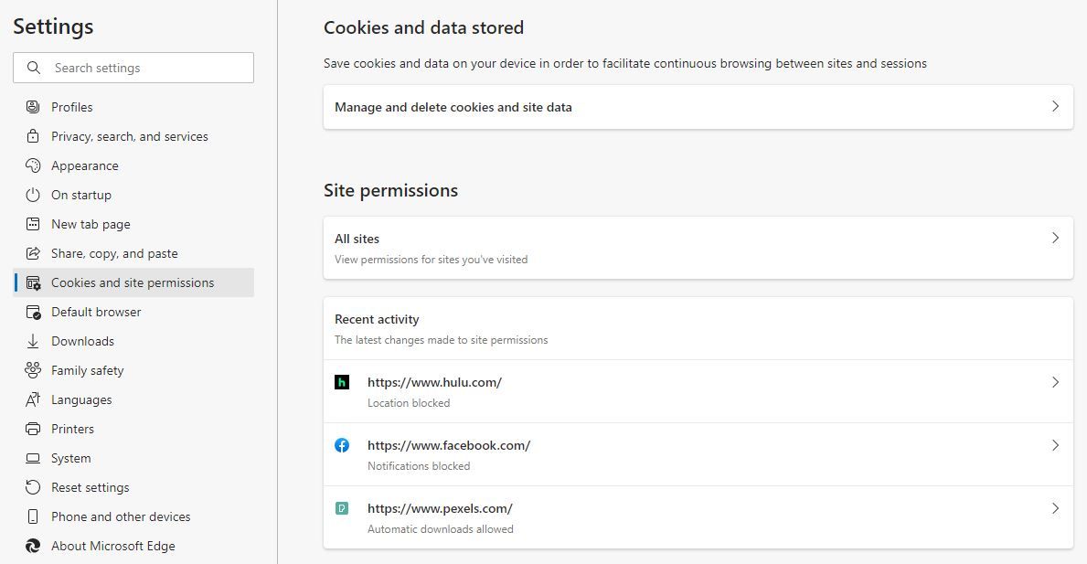 Настройки cookie в Microsoft Edge