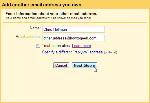 Окно выбора параметров для Send As и флажок Псевдоним