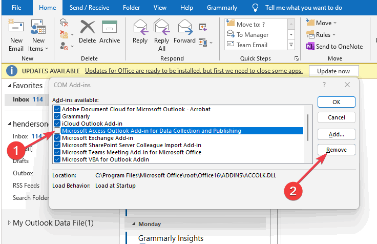 Снятие галочки или кнопка Удалить для надстройки
