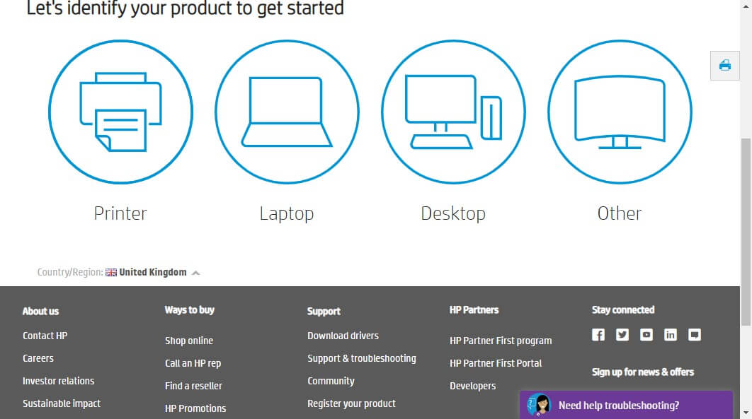 Поиск прошивки и процесс установки обновления на сайте поддержки HP
