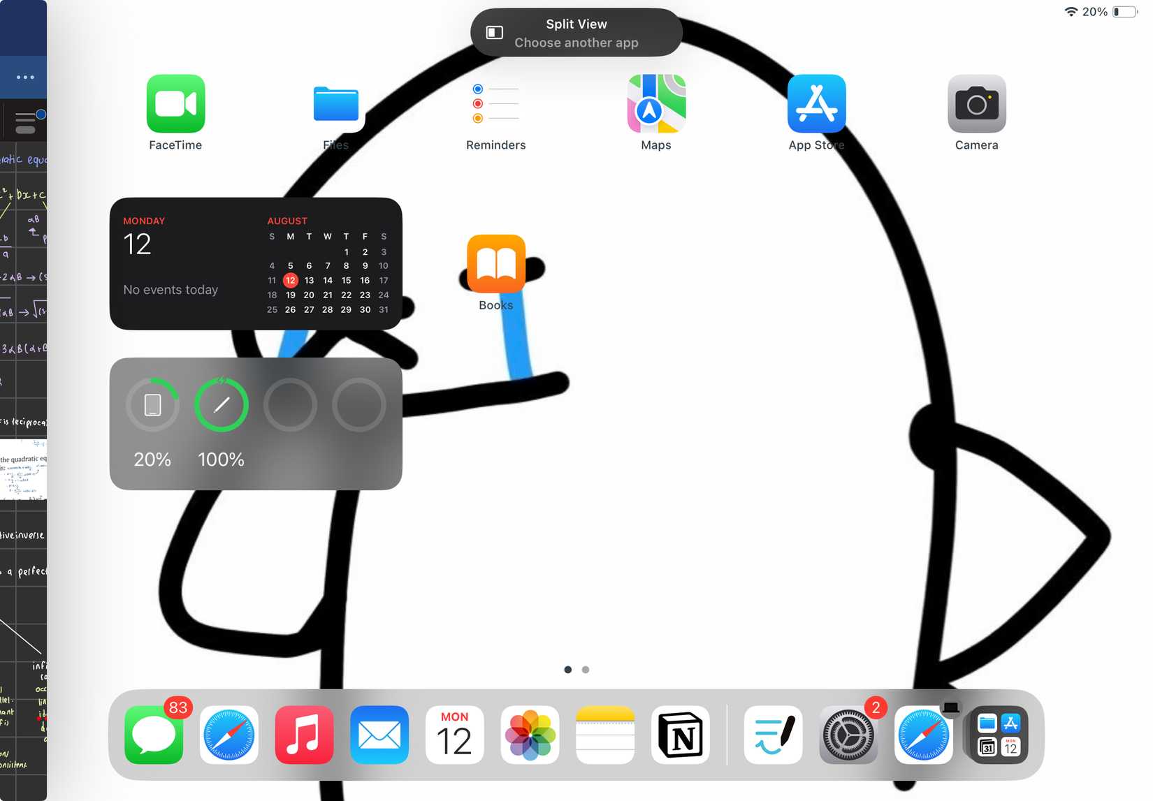 Экран iPad при выборе другого приложения для Split View