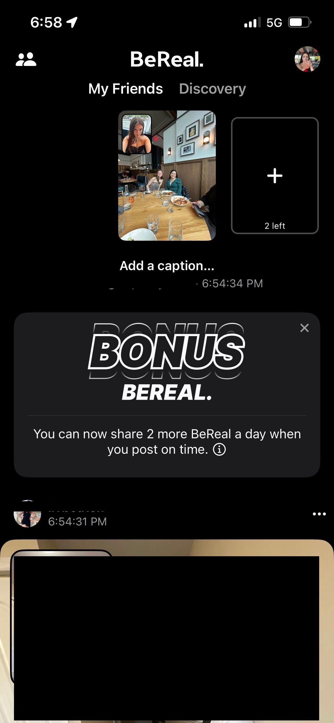 Опция добавить Bonus BeReal через значок плюс рядом с записью