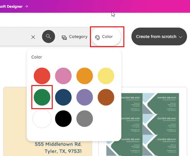 Фильтр цвета в библиотеке шаблонов
