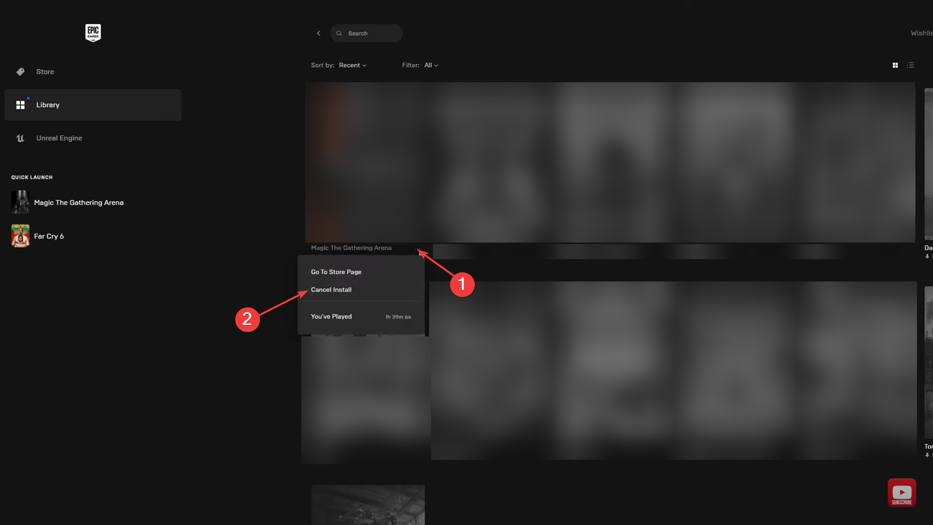 Отмена установки в Epic Games