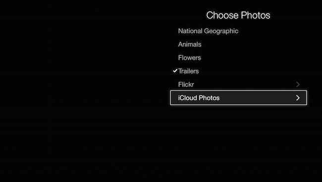 Выбор iCloud Photos в настройках заставки