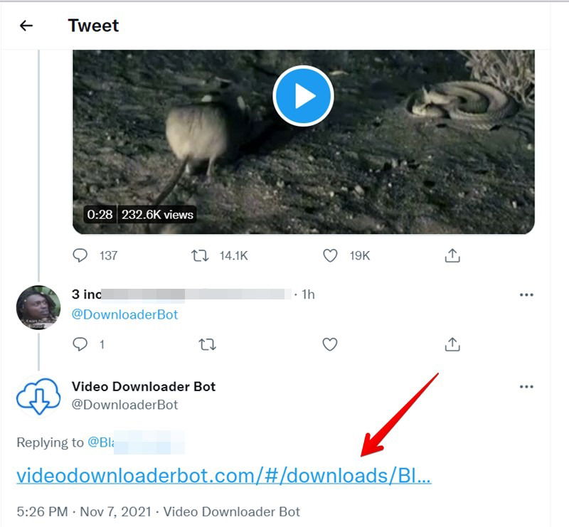 Бот в Twitter отправляет ссылку на скачивание видео