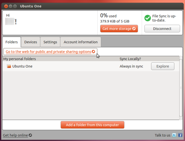 Веб-интерфейс Ubuntu One с файлами для публикации