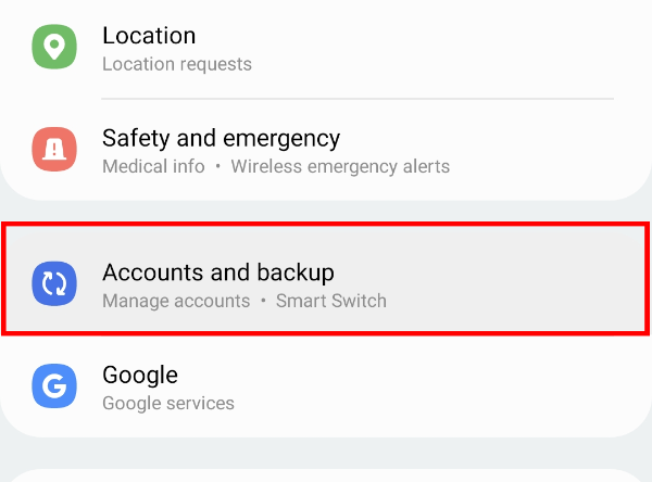 Откройте Настройки и выберите «Пользователи и аккаунты» или «Аккаунты и резервное копирование».
