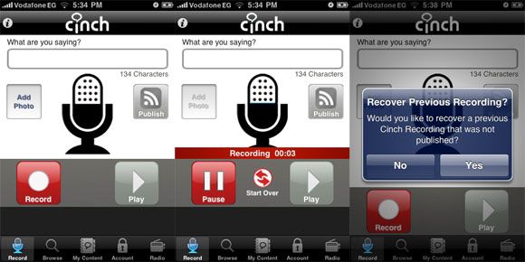 Просмотр сохранённых записей в Cinch на iPhone