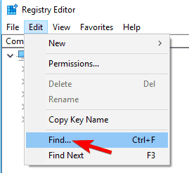 Поиск в редакторе реестра