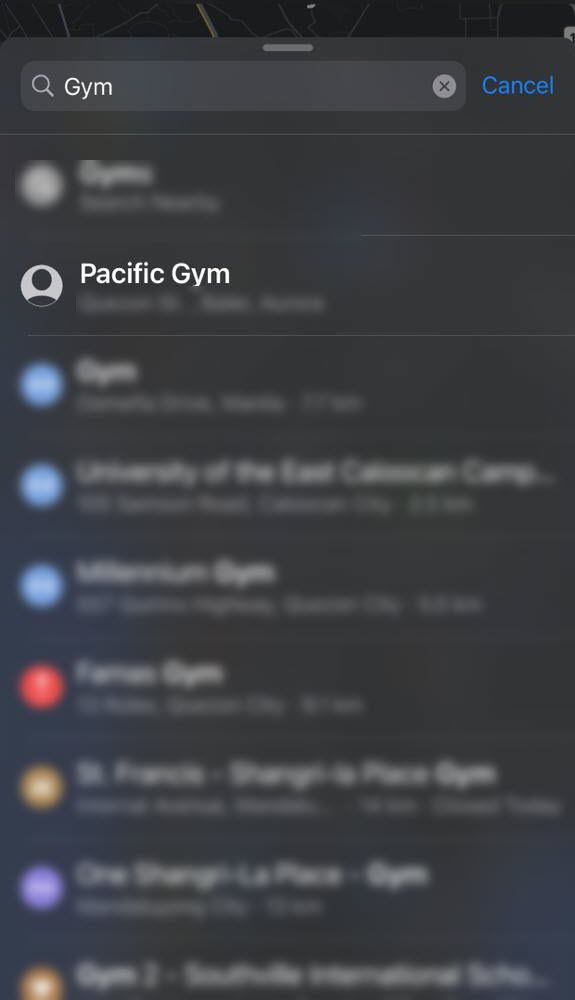 Тренажёрный зал в Картах iPhone