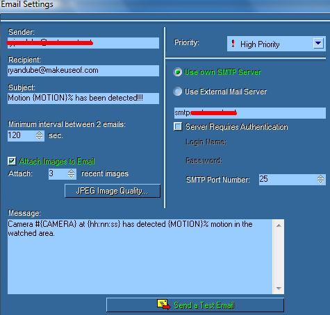 Поля настройки SMTP для отправки уведомлений по email