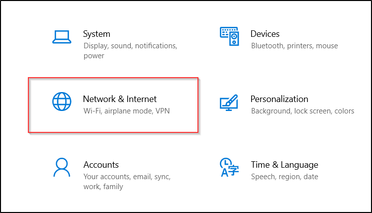Секция Сеть и Интернет в Windows