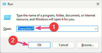 Окно Выполнить с командой APPDATA