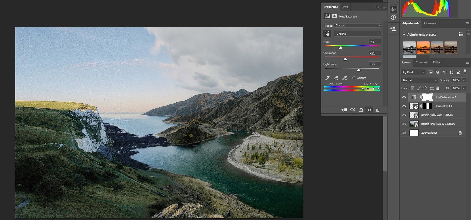Шаг 3 Выберите Greens в выпадающем меню и подстройте ползунки