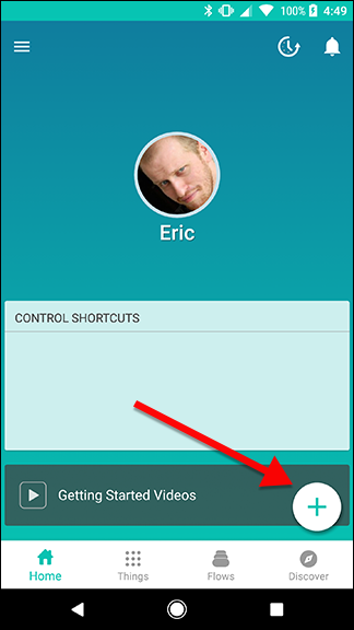 Главный экран Stringify с кнопкой добавления Thing