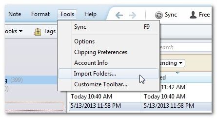 Скриншот: создание папки импорта Evernote в облаке