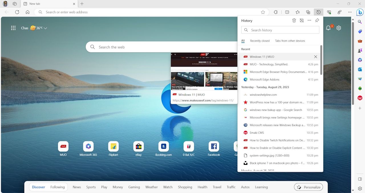 Миниатюра предварительного просмотра посещённой страницы
