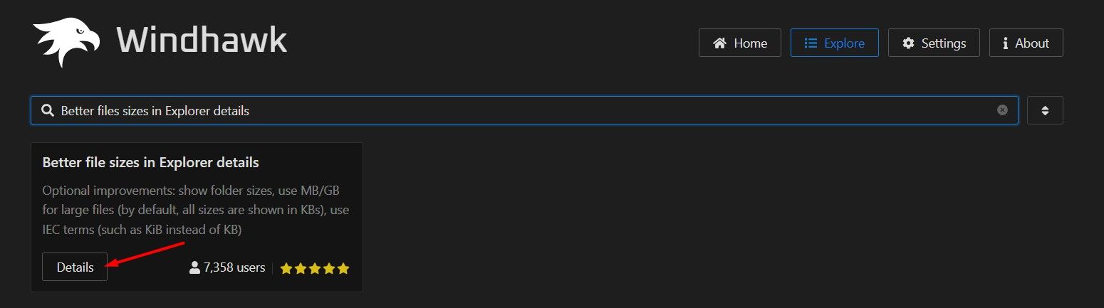 Страница Details для мода в приложении Windhawk.