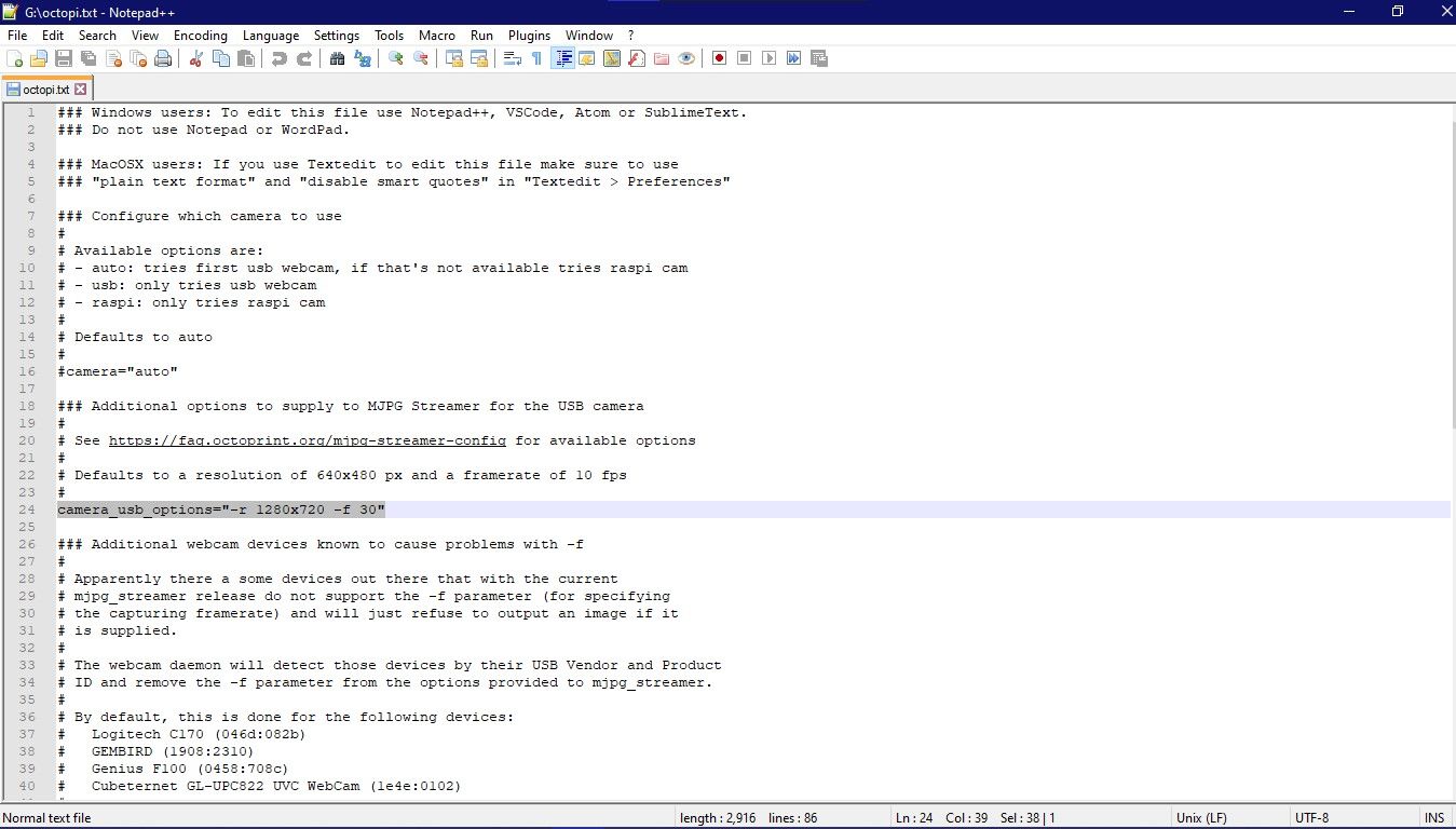 Octoprint Webcam settings