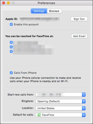 Меню выбора мелодии звонка в FaceTime