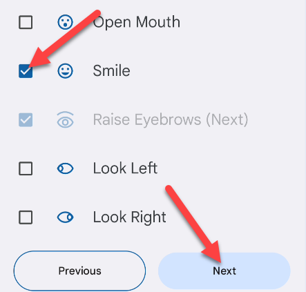 Выбор жеста для подтверждения выбора