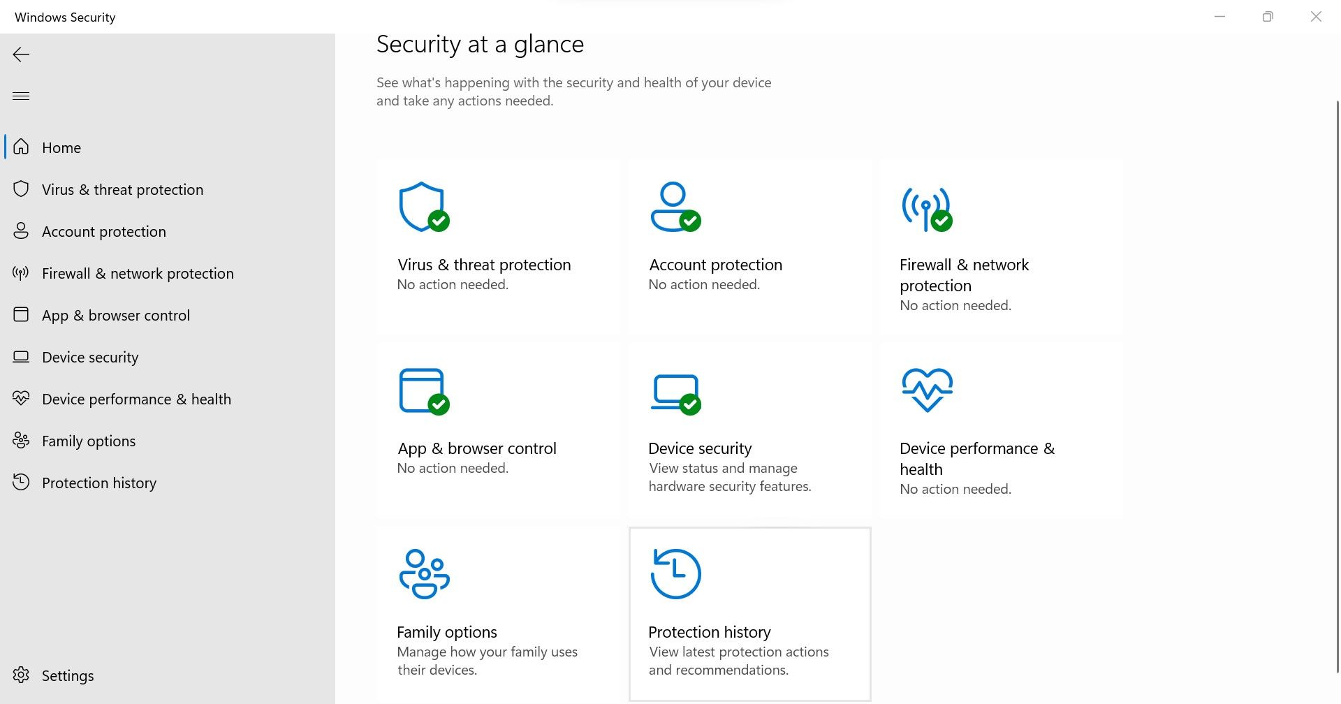Открытие журнала защиты в приложении Безопасность Windows
