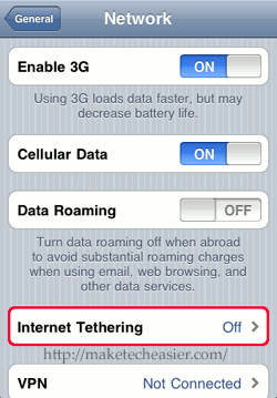 Ativando TetherMe nas configurações