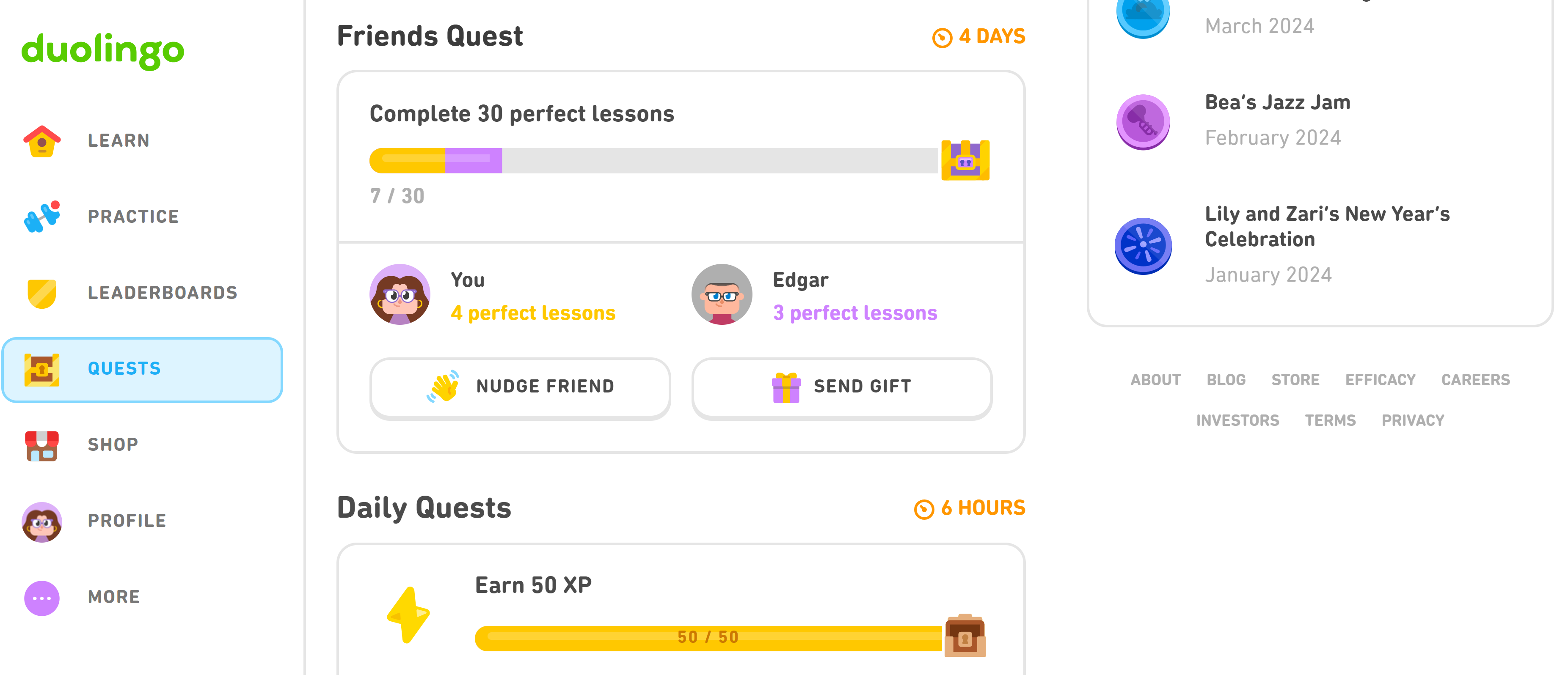 Скриншот Friend Quest в Duolingo
