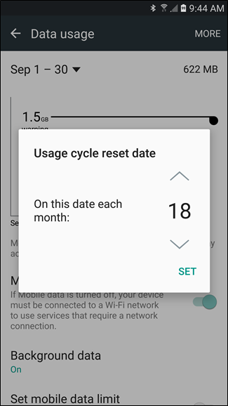 Настройка предупреждений о расходе данных