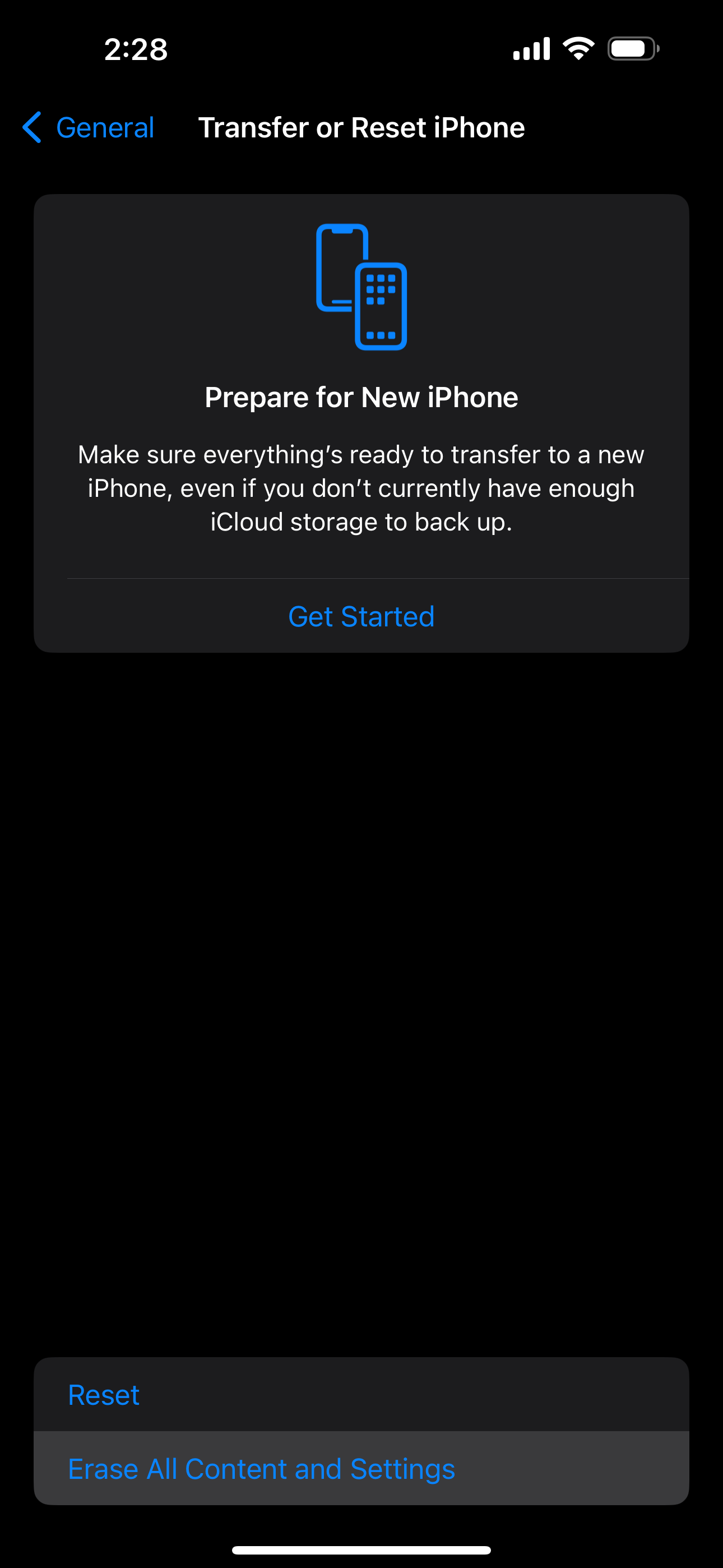 Опция Стереть контент и настройки в iOS