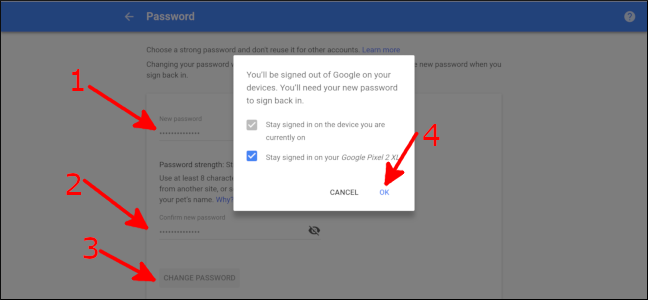 Уведомление о выходе из аккаунта на других устройствах после смены пароля