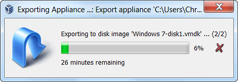 Снимок: Процесс экспорта в OVA