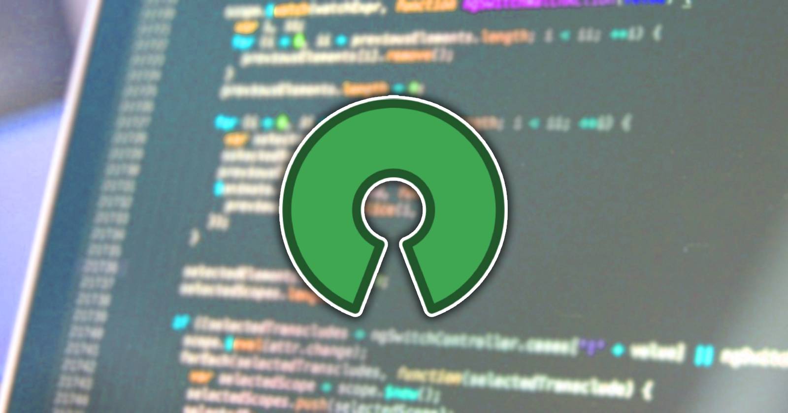 the open source initiative logo with a code editor in the background