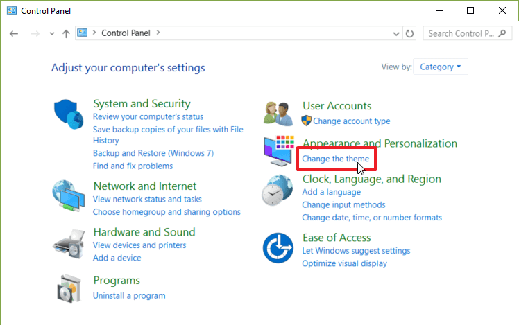 Выбор темы в меню Персонализация