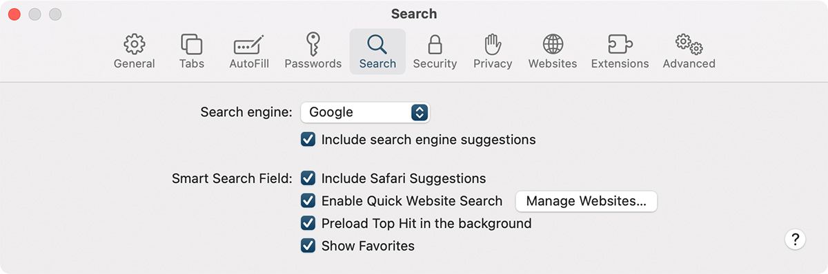 Настройка поисковой системы в Safari