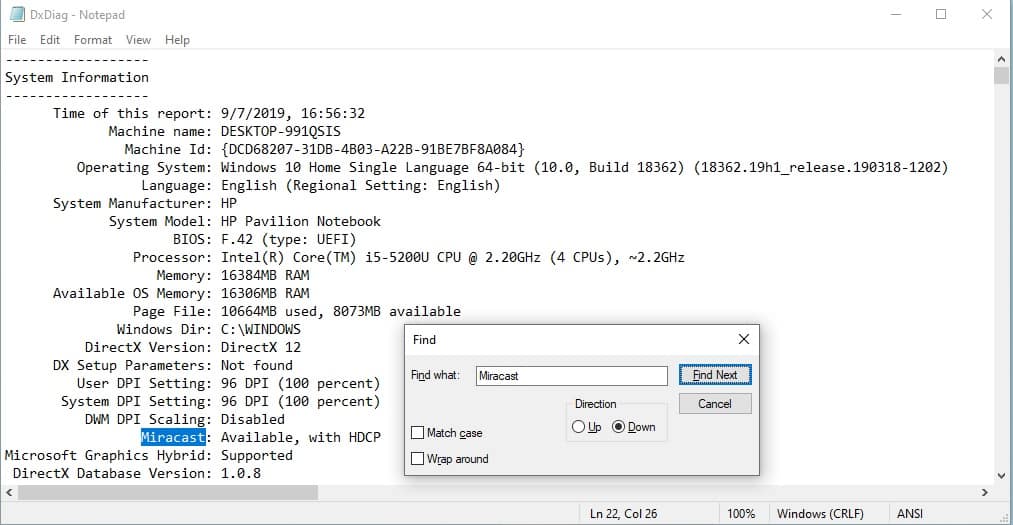 Tela do DxDiag com informação do sistema