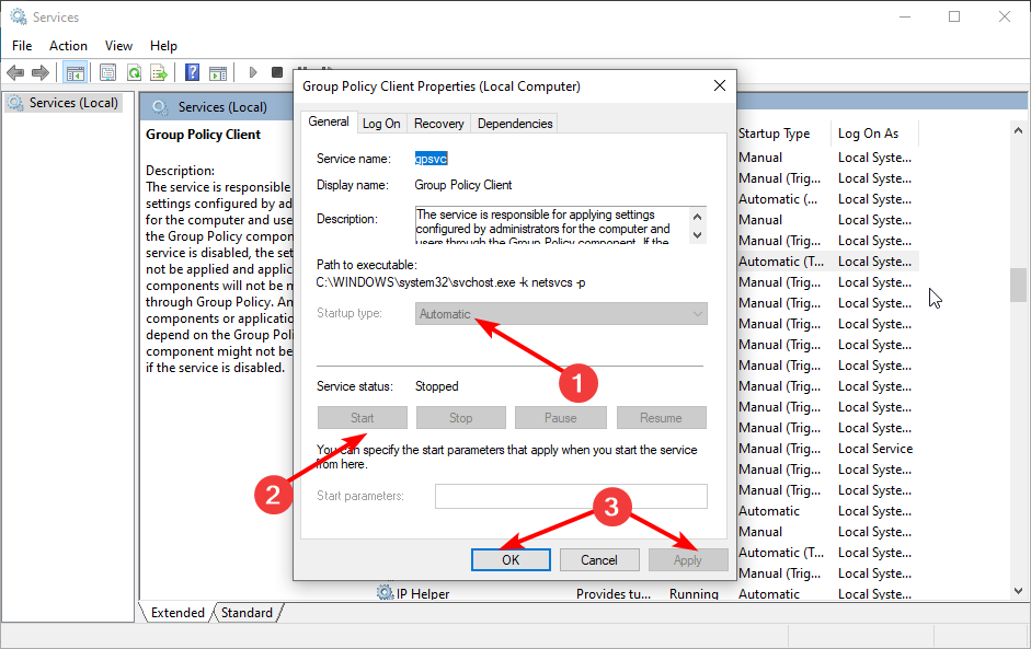 Настройка запуска службы на автоматический