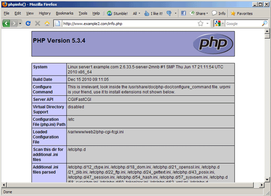 /Скриншот phpinfo, показывающий путь к загруженному конфигу в каталоге сайта