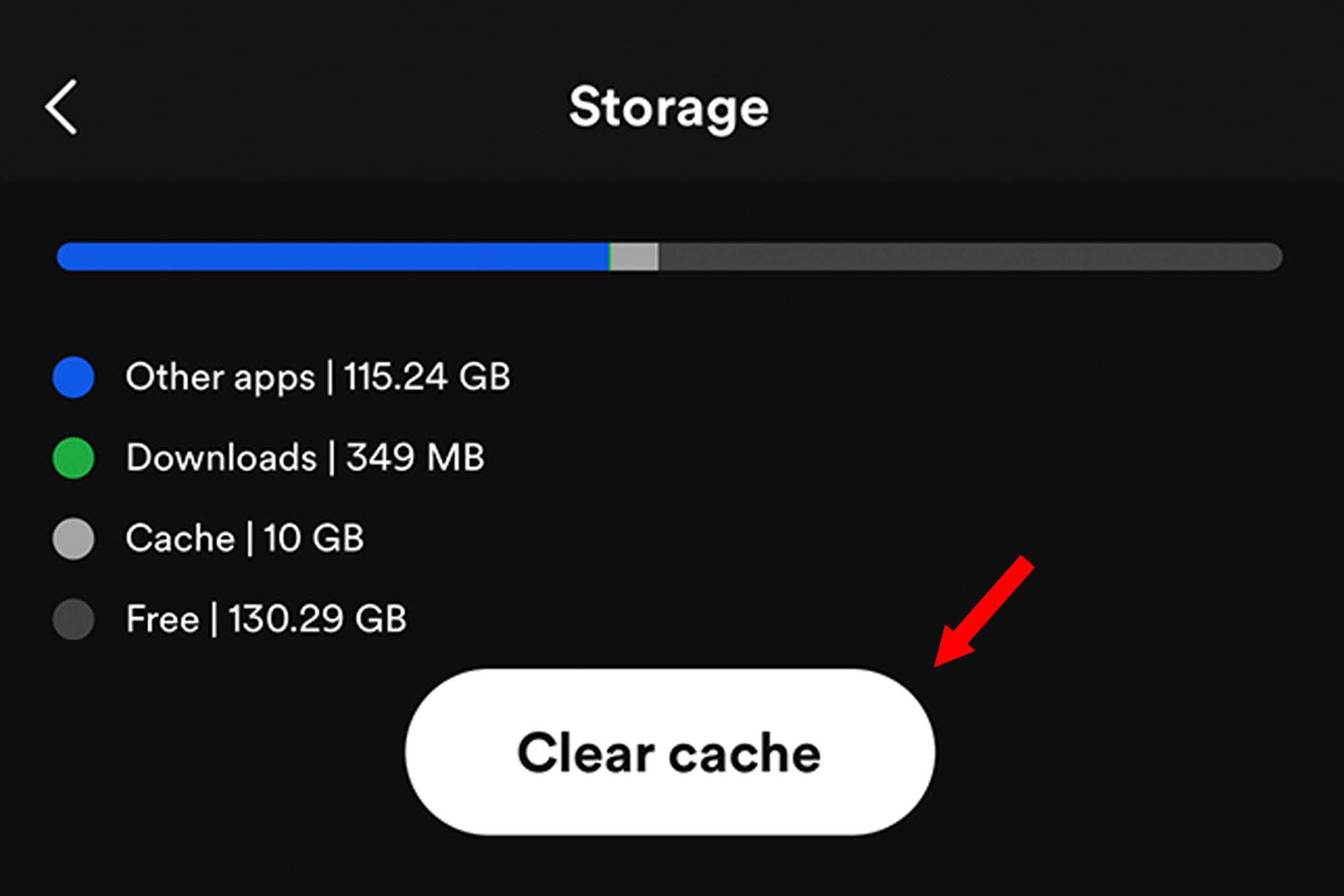 Кнопка «Очистить кэш» в настройках Spotify.