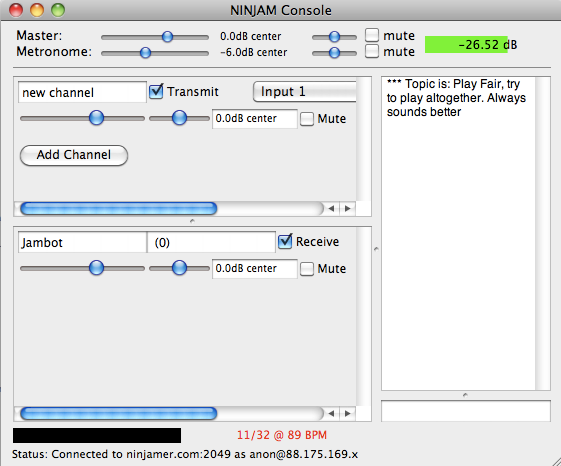 Интерфейс Ninjam с дорожками и контролами