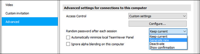 Опция генерации случайного пароля после сессии