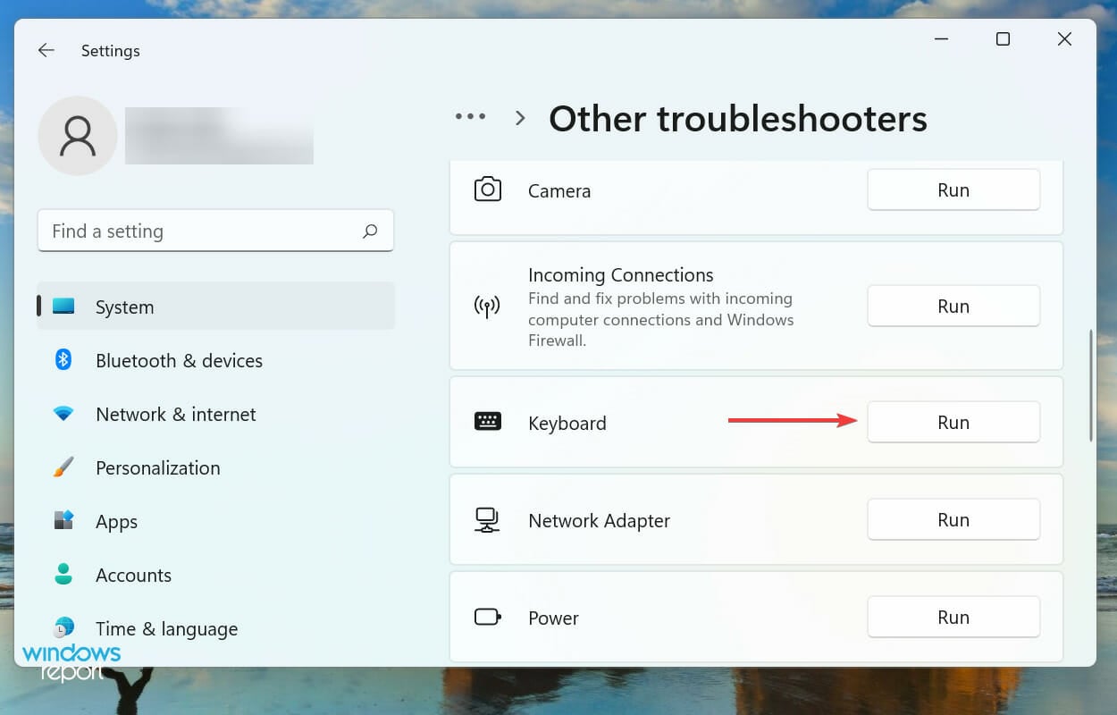 Run keyboard troubleshooter to fix windows 11 not detecting keyboard