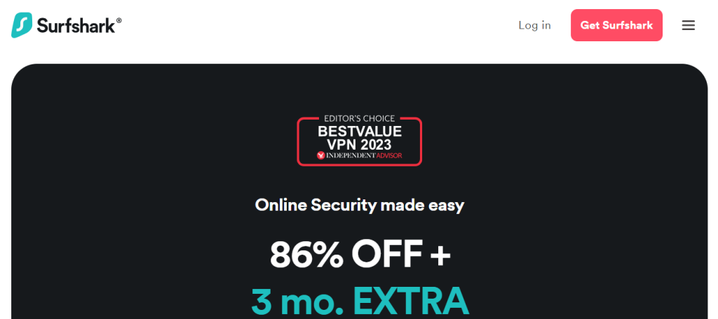 Сайт Surfshark с описанием функций