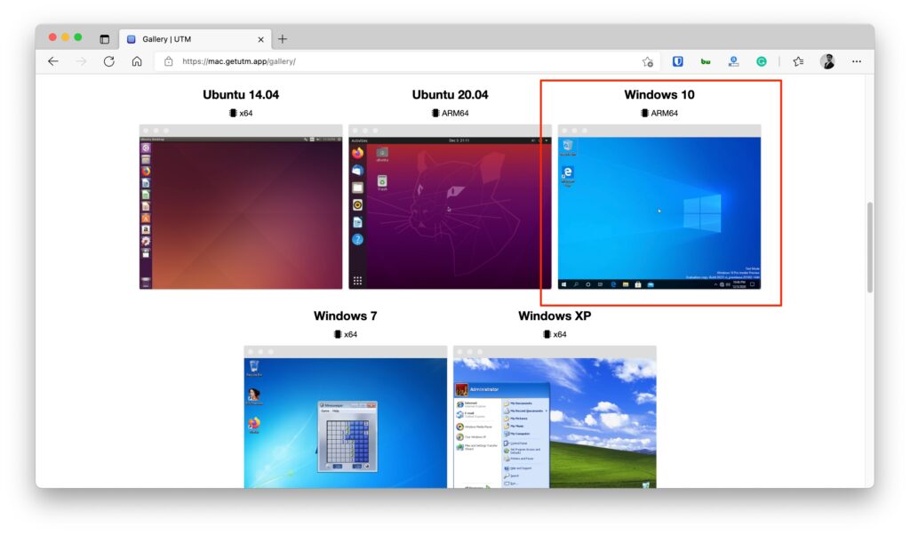 Страница с требованиями для установки Windows 10 на UTM