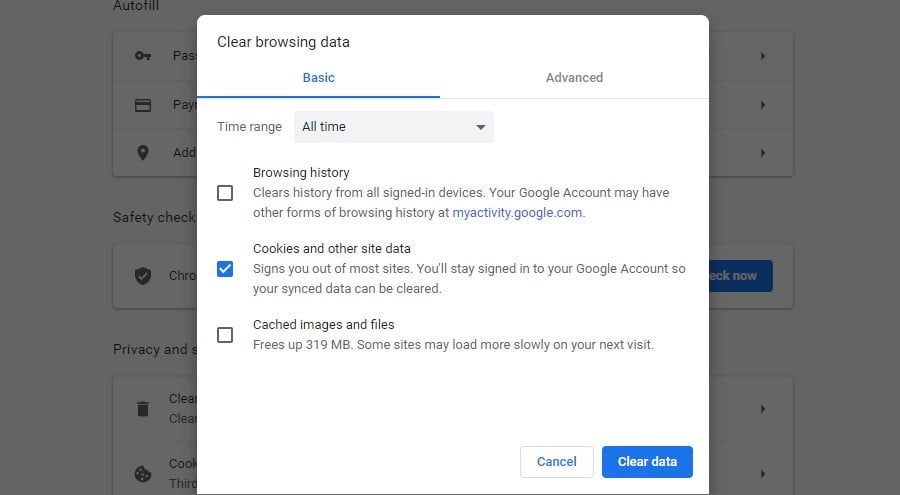 очистить cookies в Chrome