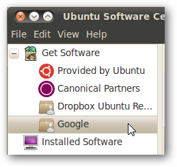 Вкладка Google в Центре приложений Ubuntu